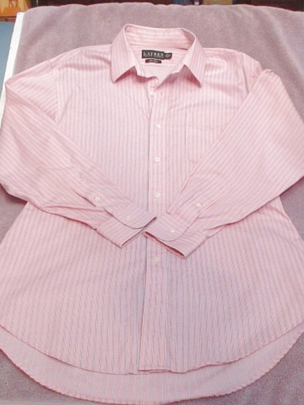 Vtg 90s Ralph Lauren Shirt Mens L Pink Striped Button Up Cotton Dress Preppy EUC